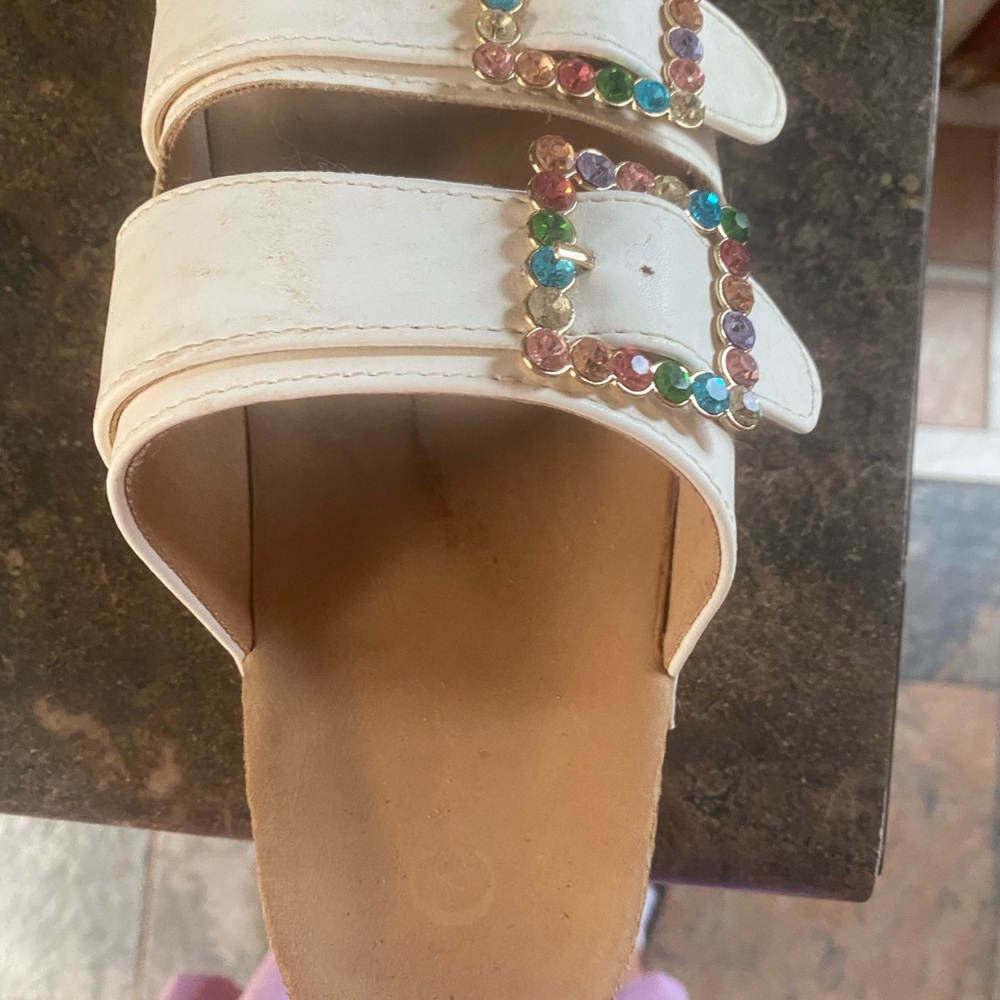 Women's White Sandals with Multicolor Gem Accents - Picture 2 of 2